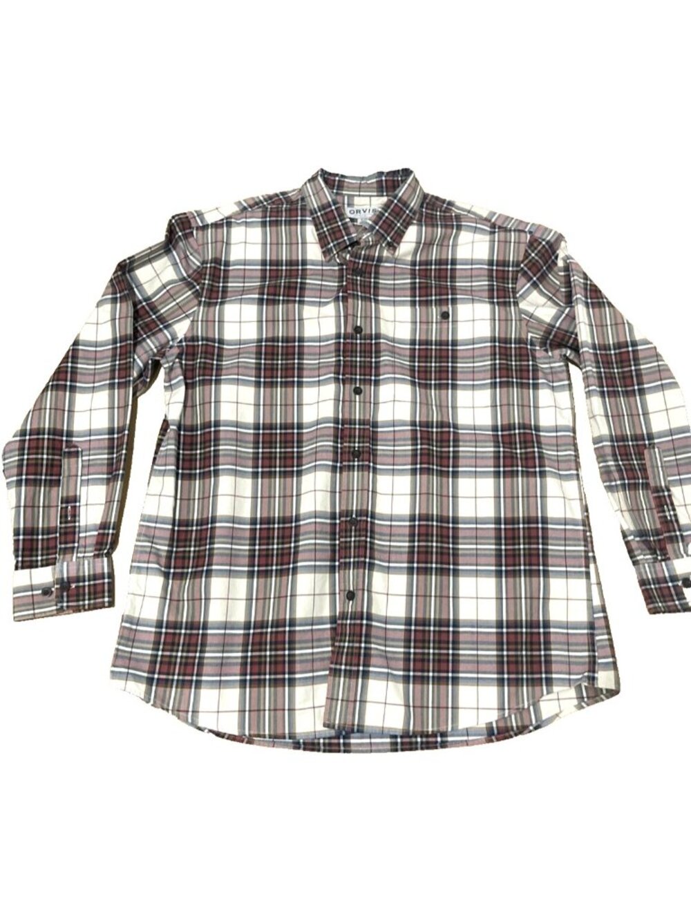 Orvis Blanket Shirt Flannel Plaid Red Black Button Up Long Sleeve Mens Size XL